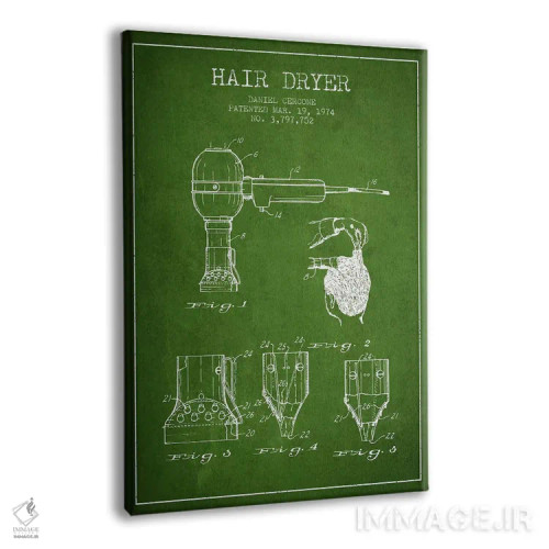 تابلو نقشهٔ ثبت اختراع سشوار (سبز) اثر پیکسل کهنه (استودیو/نام هنری) - نمای پرسپکتیو محصول