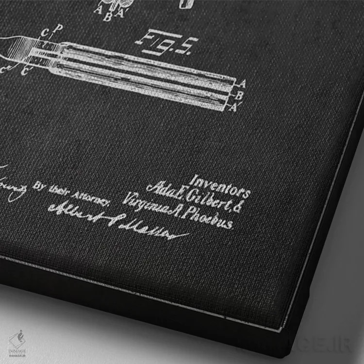 تابلو نقشهٔ ثبت اختراع فرکنندهٔ مو (طرح زغال) اثر پیکسل کهنه (استودیو/نام هنری) - نمای نزدیک بافت بوم