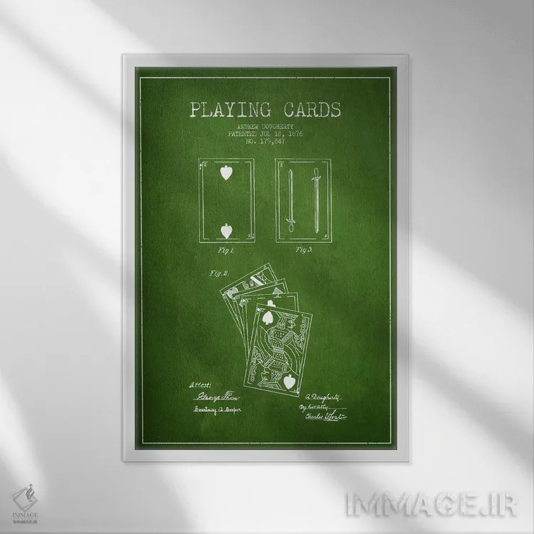 تابلو نقشهٔ ثبت اختراع کارتهای داورتی (سبز) اثر پیکسل کهنه (استودیو/نام هنری) - نمای قابدار سفید