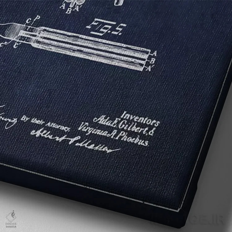 تابلو نقشهٔ ثبت اختراع فرکنندهٔ مو (آبی نفتی) اثر پیکسل کهنه (استودیو/نام هنری) - نمای نزدیک بافت بوم