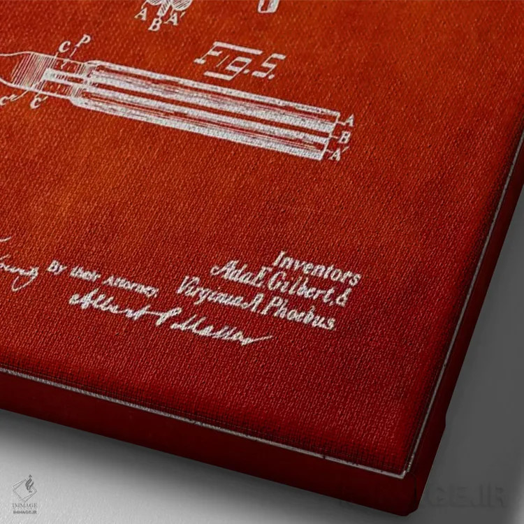 تابلو نقشهٔ ثبت اختراع فرکنندهٔ مو (قرمز) اثر پیکسل کهنه (استودیو/نام هنری) - نمای نزدیک بافت بوم