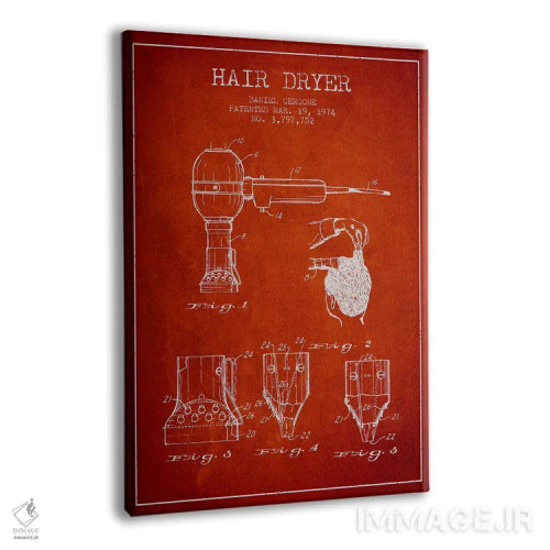 تابلو نقشهٔ ثبت اختراع سشوار (قرمز) اثر پیکسل کهنه (استودیو/نام هنری) - نمای پرسپکتیو محصول