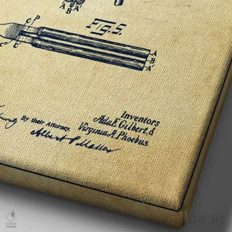 تابلو نقشهٔ ثبت اختراع فرکنندهٔ مو (وینتیج/کلاسیک) اثر پیکسل کهنه (استودیو/نام هنری) - نمای نزدیک بافت بوم