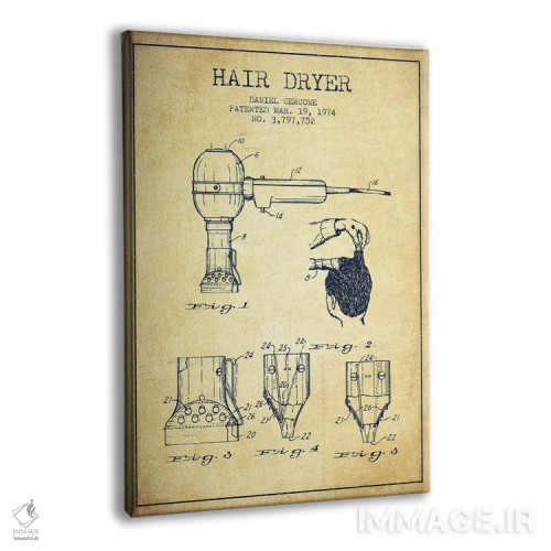 تابلو نقشهٔ ثبت اختراع سشوار (وینتیج/کلاسیک) اثر پیکسل کهنه (استودیو/نام هنری) - نمای پرسپکتیو محصول