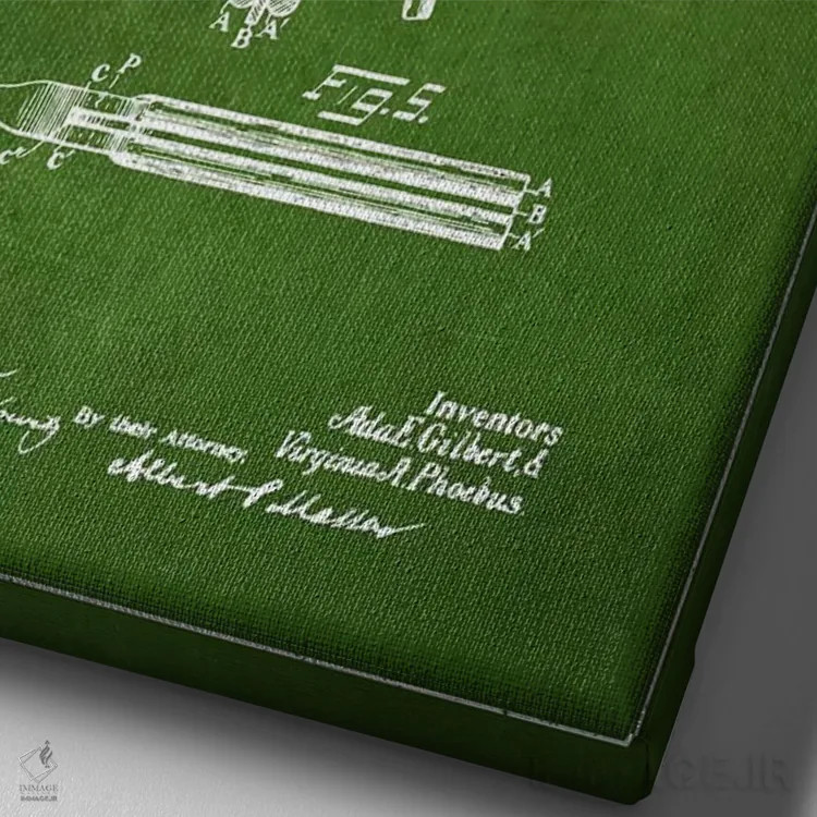 تابلو نقشهٔ ثبت اختراع فرکنندهٔ مو (سبز) اثر پیکسل کهنه (استودیو/نام هنری) - نمای نزدیک بافت بوم