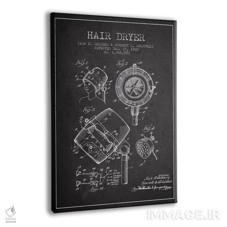 تابلو نقشهٔ ثبت اختراع سشوار صدادار (طرح زغال) اثر پیکسل کهنه (استودیو/نام هنری) - نمای پرسپکتیو محصول