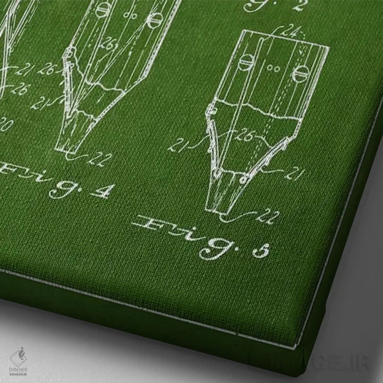 تابلو نقشهٔ ثبت اختراع سشوار (سبز) اثر پیکسل کهنه (استودیو/نام هنری) - نمای نزدیک بافت بوم