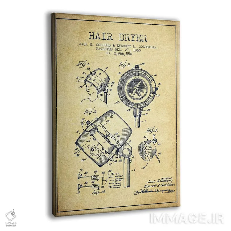 تابلو طرح حق ثبت اختراع صدای سشوار (وینتیج) اثر پیکسل کهنه (استودیو/نام هنری) - نمای پرسپکتیو محصول