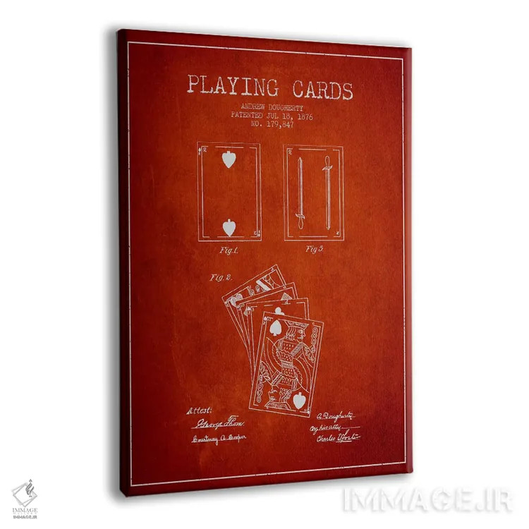 تابلو طرح حق ثبت اختراع کارتهای داگرتی قرمز اثر پیکسل کهنه (استودیو/نام هنری) - نمای پرسپکتیو محصول