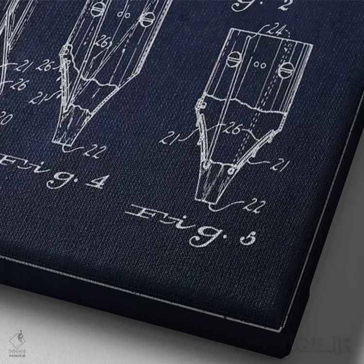 تابلو نقشهٔ ثبت اختراع سشوار (آبی نفتی) اثر پیکسل کهنه (استودیو/نام هنری) - نمای نزدیک بافت بوم