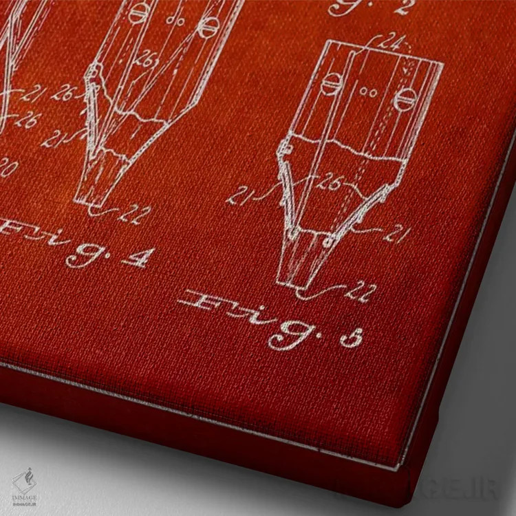 تابلو نقشهٔ ثبت اختراع سشوار (قرمز) اثر پیکسل کهنه (استودیو/نام هنری) - نمای نزدیک بافت بوم