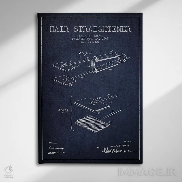 تابلو طرح حق ثبت اختراع اتو مو سرمهای اثر پیکسل کهنه (استودیو/نام هنری) - نمای روبهرو روی دیوار