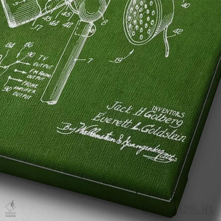 تابلو نقشهٔ ثبت اختراع سشوار صدادار (سبز) اثر پیکسل کهنه (استودیو/نام هنری) - نمای نزدیک بافت بوم
