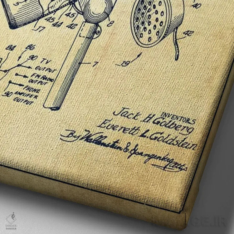 تابلو طرح حق ثبت اختراع صدای سشوار (وینتیج) اثر پیکسل کهنه (استودیو/نام هنری) - نمای نزدیک بافت بوم