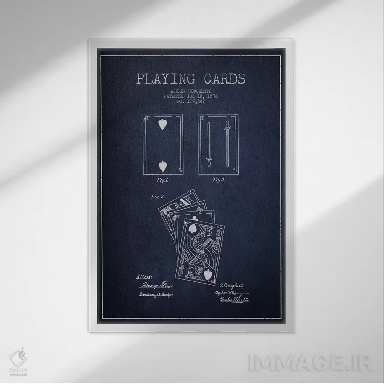 تابلو نقشهٔ ثبت اختراع کارتهای داورتی (آبی نفتی) اثر پیکسل کهنه (استودیو/نام هنری) - نمای قابدار سفید