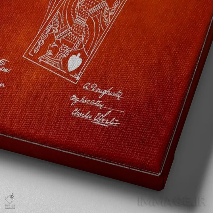 تابلو طرح حق ثبت اختراع کارتهای داگرتی قرمز اثر پیکسل کهنه (استودیو/نام هنری) - نمای نزدیک بافت بوم