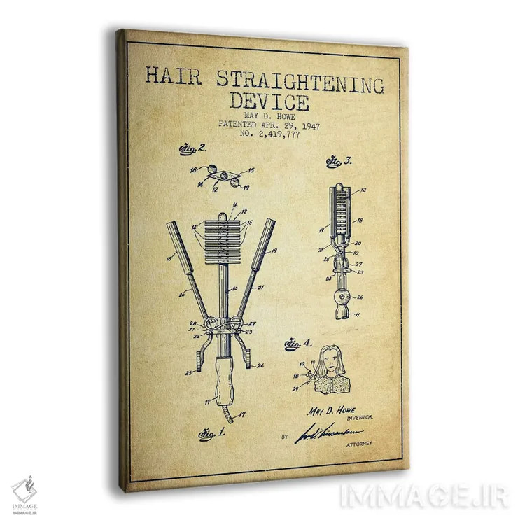 تابلو طرح حق ثبت اختراع صافکننده مو (وینتیج) اثر پیکسل کهنه (استودیو/نام هنری) - نمای پرسپکتیو محصول