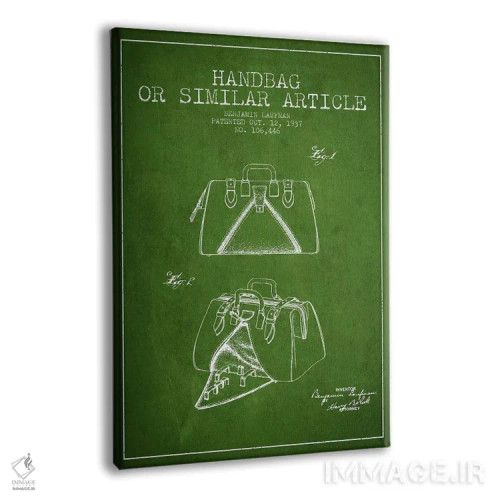 تابلو طرح حق ثبت اختراع کیف دستی مشابه سبز اثر پیکسل کهنه (استودیو/نام هنری) - نمای پرسپکتیو محصول