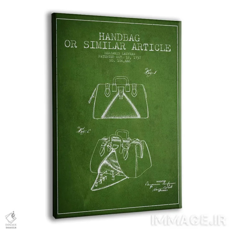 تابلو طرح حق ثبت اختراع کیف دستی مشابه سبز اثر پیکسل کهنه (استودیو/نام هنری) - نمای پرسپکتیو محصول