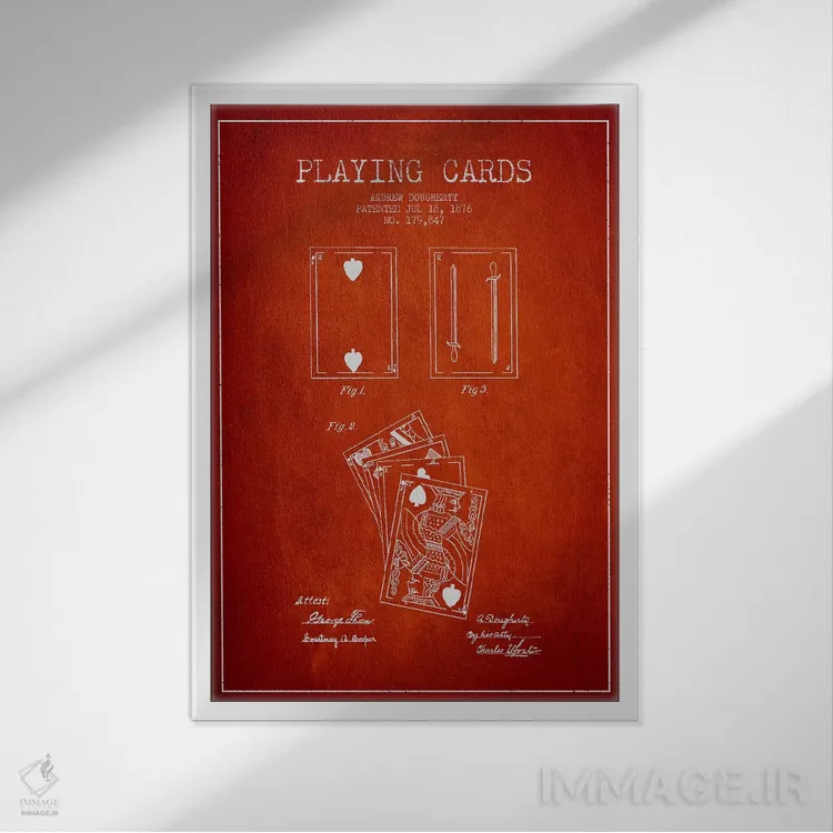 تابلو طرح حق ثبت اختراع کارتهای داگرتی قرمز اثر پیکسل کهنه (استودیو/نام هنری) - نمای قابدار سفید