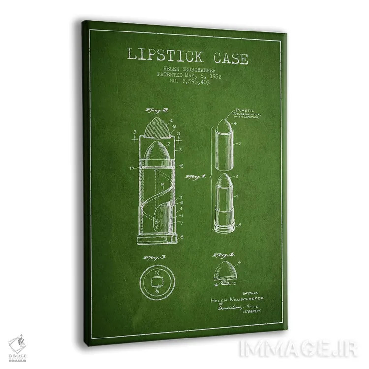 تابلو نقشهٔ ثبت اختراع جعبه رژلب (طرح سبز) اثر پیکسل کهنه (استودیو/نام هنری) - نمای پرسپکتیو محصول