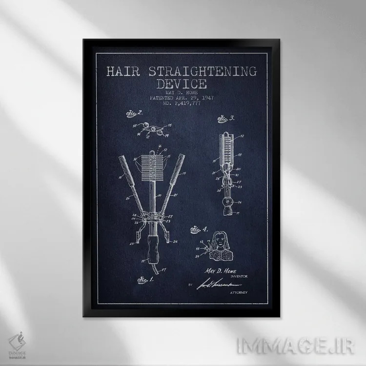 تابلو طرح حق ثبت اختراع صافکننده مو سرمهای اثر پیکسل کهنه (استودیو/نام هنری) - نمای قابدار مشکی