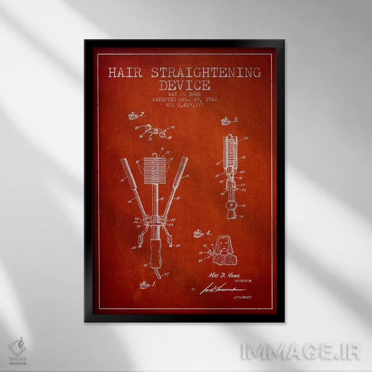 تابلو طرح حق ثبت اختراع صافکننده مو قرمز اثر پیکسل کهنه (استودیو/نام هنری) - نمای قابدار مشکی