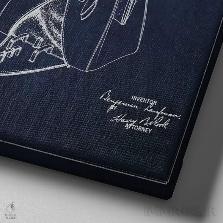 تابلو نقشه اختراع کیف مشابه (آبی سیر) اثر پیکسل کهنه (استودیو/نام هنری) - نمای نزدیک بافت بوم