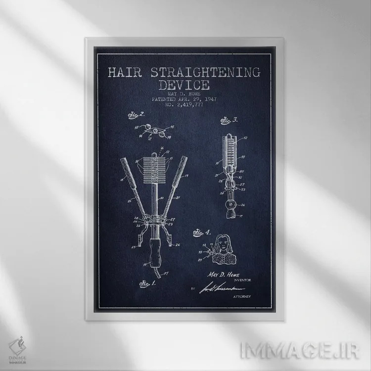 تابلو طرح حق ثبت اختراع صافکننده مو سرمهای اثر پیکسل کهنه (استودیو/نام هنری) - نمای قابدار سفید