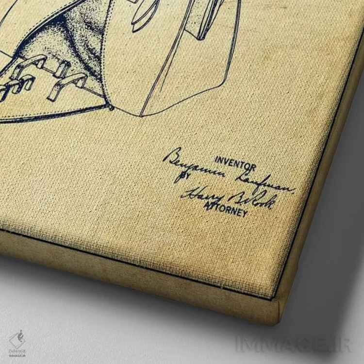 تابلو نقشهٔ ثبت اختراع کیف دستی یا موارد مشابه (وینتیج) اثر پیکسل کهنه (استودیو/نام هنری) - نمای نزدیک بافت بوم