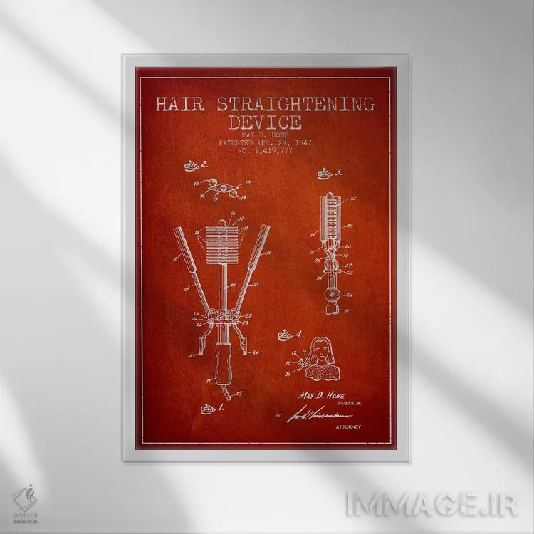 تابلو طرح حق ثبت اختراع صافکننده مو قرمز اثر پیکسل کهنه (استودیو/نام هنری) - نمای قابدار سفید