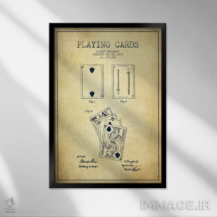 تابلو نقشه اختراع کارتهای داگرتی قدیمی اثر پیکسل کهنه (استودیو/نام هنری) - نمای قابدار مشکی