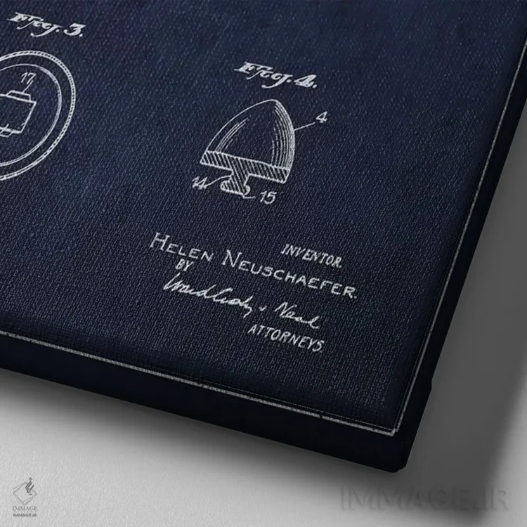 تابلو نقشهٔ ثبت اختراع جعبه رژلب (طرح سرمهای) اثر پیکسل کهنه (استودیو/نام هنری) - نمای نزدیک بافت بوم