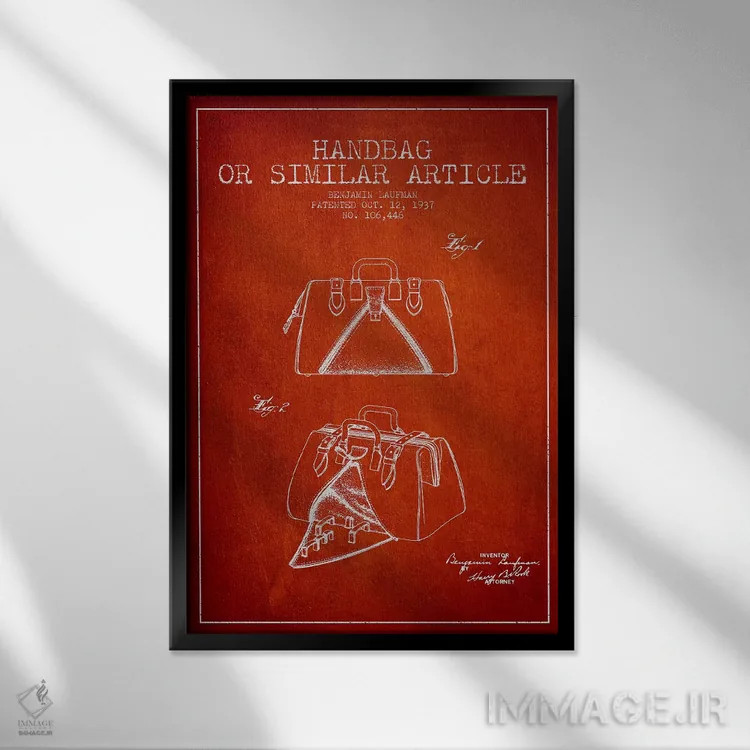 تابلو نقشه اختراع کیف مشابه (قرمز) اثر پیکسل کهنه (استودیو/نام هنری) - نمای قابدار مشکی