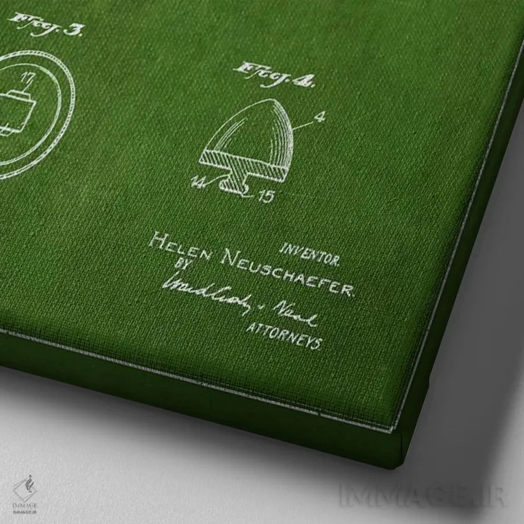 تابلو نقشهٔ ثبت اختراع جعبه رژلب (طرح سبز) اثر پیکسل کهنه (استودیو/نام هنری) - نمای نزدیک بافت بوم