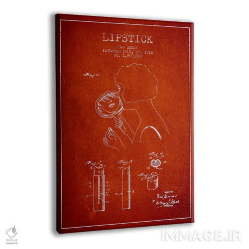 تابلو نقشهٔ ثبت اختراع رژلب (طرح قرمز) اثر پیکسل کهنه (استودیو/نام هنری) - نمای پرسپکتیو محصول