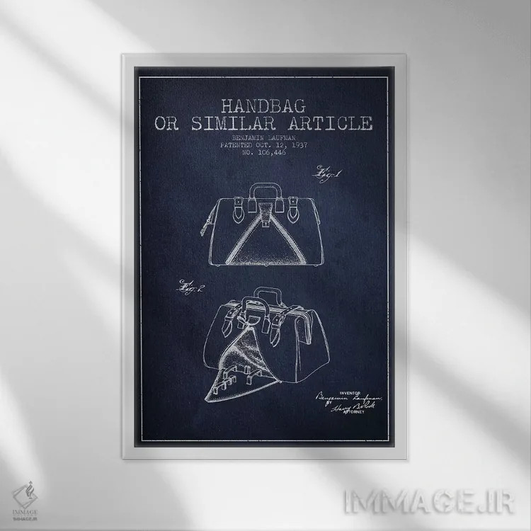 تابلو نقشه اختراع کیف مشابه (آبی سیر) اثر پیکسل کهنه (استودیو/نام هنری) - نمای قابدار سفید