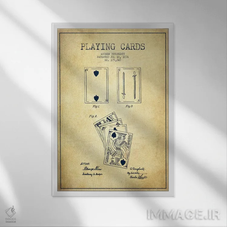 تابلو نقشه اختراع کارتهای داگرتی قدیمی اثر پیکسل کهنه (استودیو/نام هنری) - نمای قابدار سفید