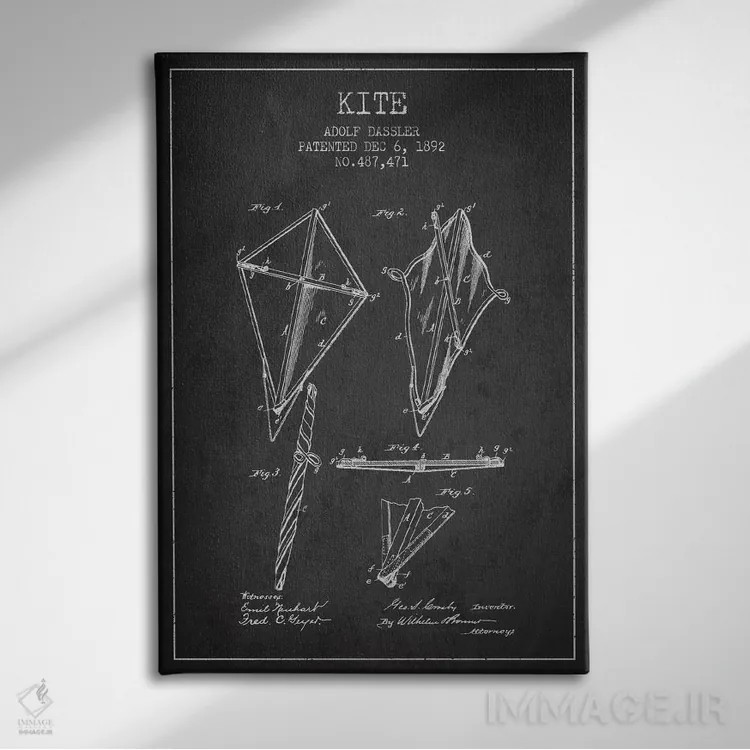 تابلو نقشهٔ ثبت اختراع بادبادک (طرح تیره) اثر پیکسل کهنه (استودیو/نام هنری) - نمای روبهرو روی دیوار