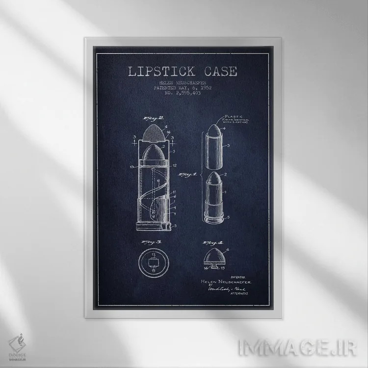 تابلو نقشهٔ ثبت اختراع جعبه رژلب (طرح سرمهای) اثر پیکسل کهنه (استودیو/نام هنری) - نمای قابدار سفید