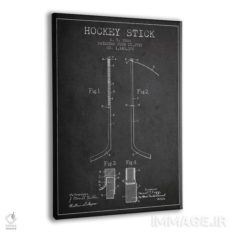 تابلو نقشهٔ ثبت اختراع چوب هاکی (طرح زغالی) اثر پیکسل کهنه (استودیو/نام هنری) - نمای پرسپکتیو محصول
