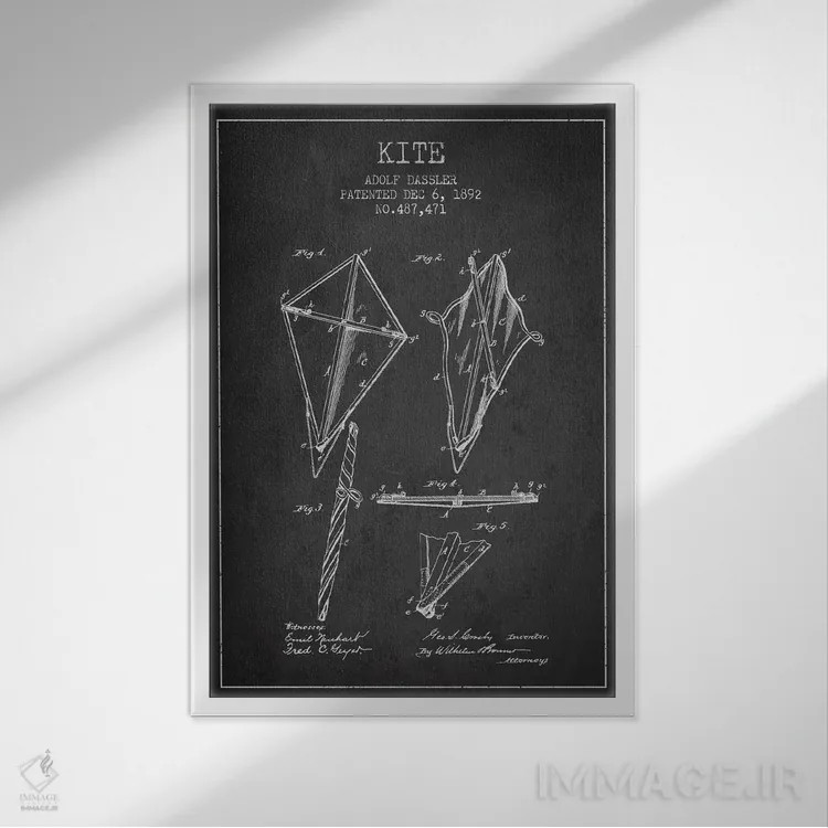 تابلو نقشهٔ ثبت اختراع بادبادک (طرح تیره) اثر پیکسل کهنه (استودیو/نام هنری) - نمای قابدار سفید