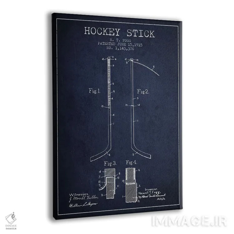 تابلو نقشهٔ ثبت اختراع چوب هاکی (طرح سرمهای) اثر پیکسل کهنه (استودیو/نام هنری) - نمای پرسپکتیو محصول