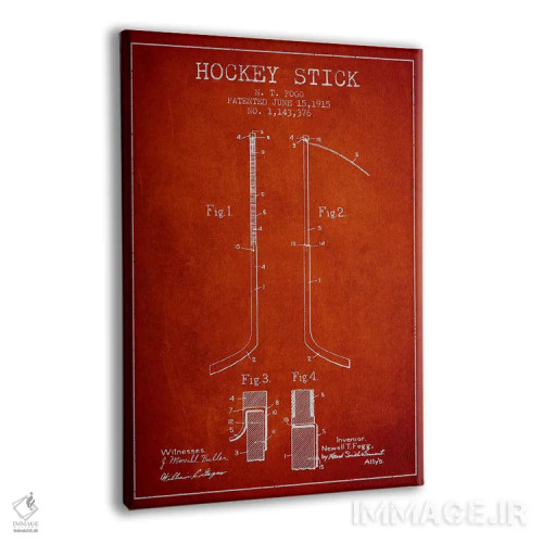 تابلو نقشهٔ ثبت اختراع چوب هاکی (طرح قرمز) اثر پیکسل کهنه (استودیو/نام هنری) - نمای پرسپکتیو محصول