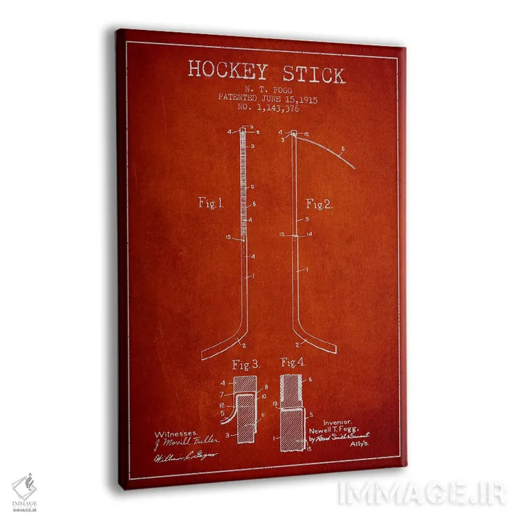 تابلو نقشهٔ ثبت اختراع چوب هاکی (طرح قرمز) اثر پیکسل کهنه (استودیو/نام هنری) - نمای پرسپکتیو محصول