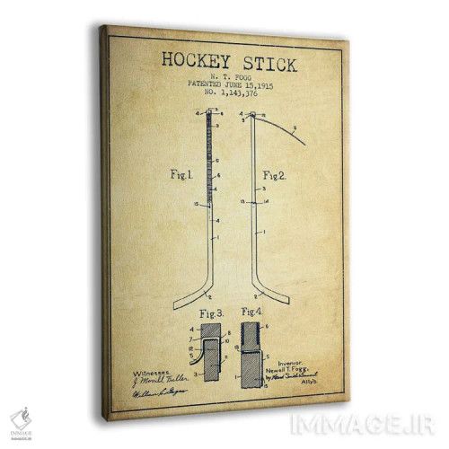 تابلو نقشهٔ ثبت اختراع چوب هاکی (طرح وینتیج) اثر پیکسل کهنه (استودیو/نام هنری) - نمای پرسپکتیو محصول
