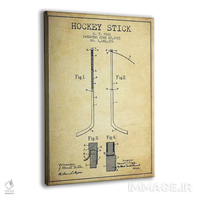 تابلو نقشهٔ ثبت اختراع چوب هاکی (طرح وینتیج) اثر پیکسل کهنه (استودیو/نام هنری) - نمای پرسپکتیو محصول
