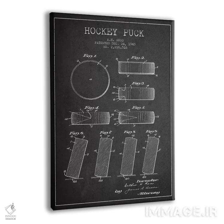 تابلو نقشهٔ ثبت اختراع پک هاکی (طرح زغالی) اثر پیکسل کهنه (استودیو/نام هنری) - نمای پرسپکتیو محصول
