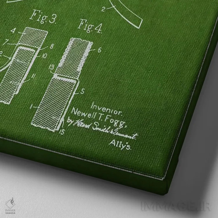 تابلو نقشهٔ ثبت اختراع چوب هاکی (طرح سبز) اثر پیکسل کهنه (استودیو/نام هنری) - نمای نزدیک بافت بوم