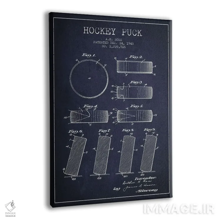 تابلو نقشهٔ ثبت اختراع پک هاکی (طرح سرمهای) اثر پیکسل کهنه (استودیو/نام هنری) - نمای پرسپکتیو محصول